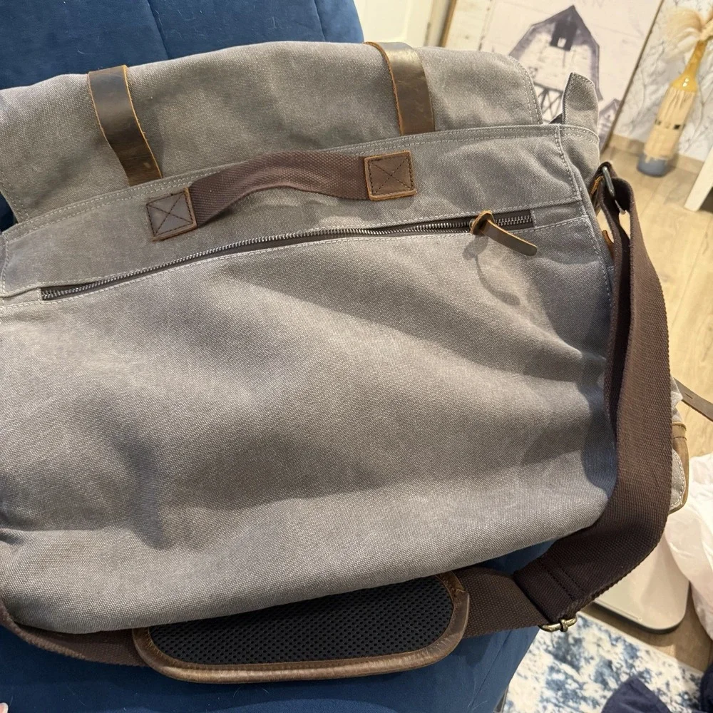 Lifewit Messenger Bag Gray‎ Canvas Brown Leather Satchel Cross Body Shoulder